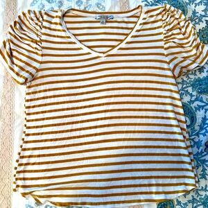 Yellow and white striped short sleeve top